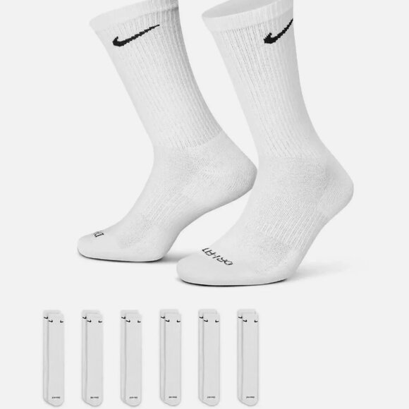 Nike Crew Socks Dri-Fit White Everyday Plus NEW Medium M 6-812 W 6-10  6 Pair - Picture 1 of 2